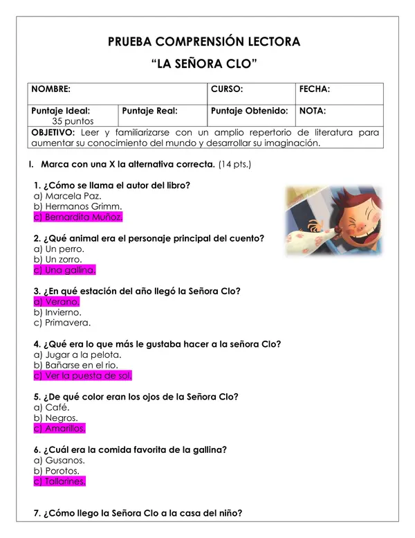 Prueba lectura - La señora Clo