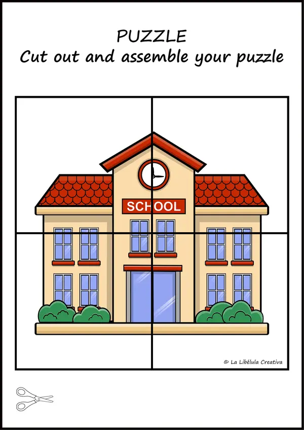 Puzzle Back to school supplies cut color craft no prep bw