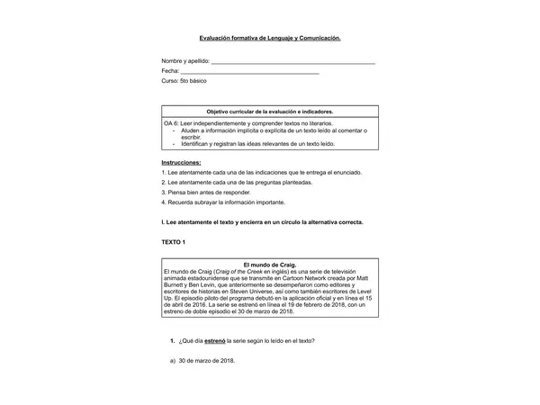 Evaluación 5to básico 