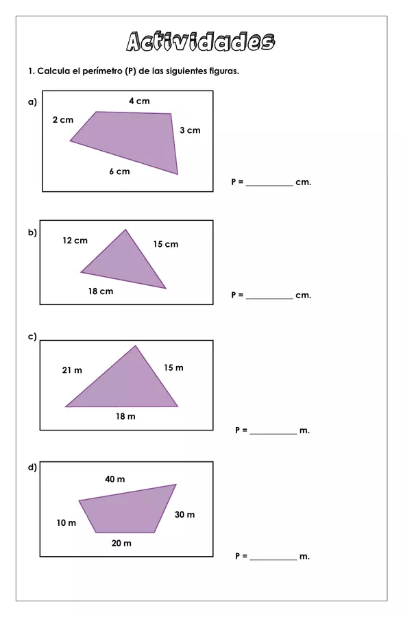 Guía de trabajo - Perímetro de figuras irregulares y regulares  - 3° básico