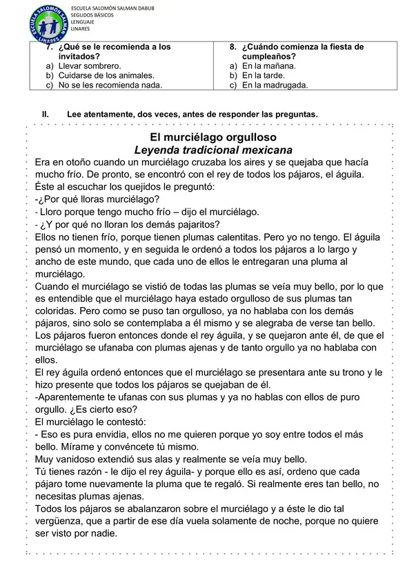 Diagnóstico lenguaje y comunicación 3ro básico