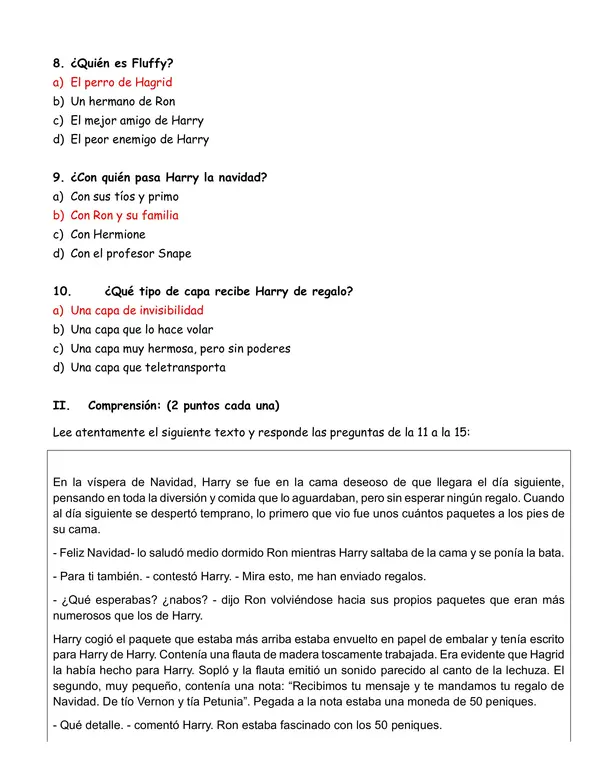 Evaluación "Harry Potter y la piedra filosofal"