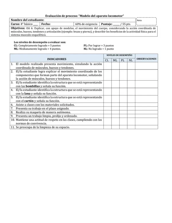 PAUTA DE EVALUACIÓN: mano robótica (4° básico cs naturales)