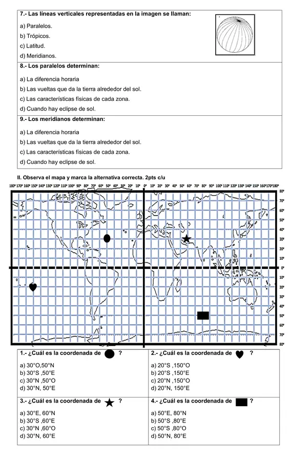 Evaluación paralelos meridianos latitud longitud