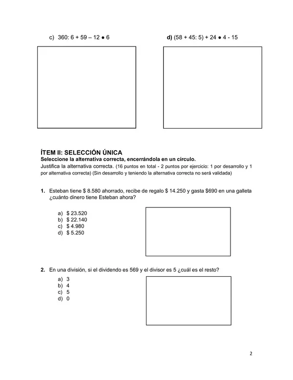 Evaluación Operatoria combinada 5° básico