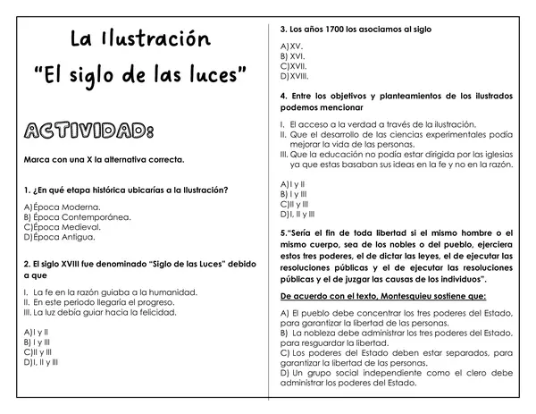 Guía de trabajo - La Ilustración "El siglo de las luces"