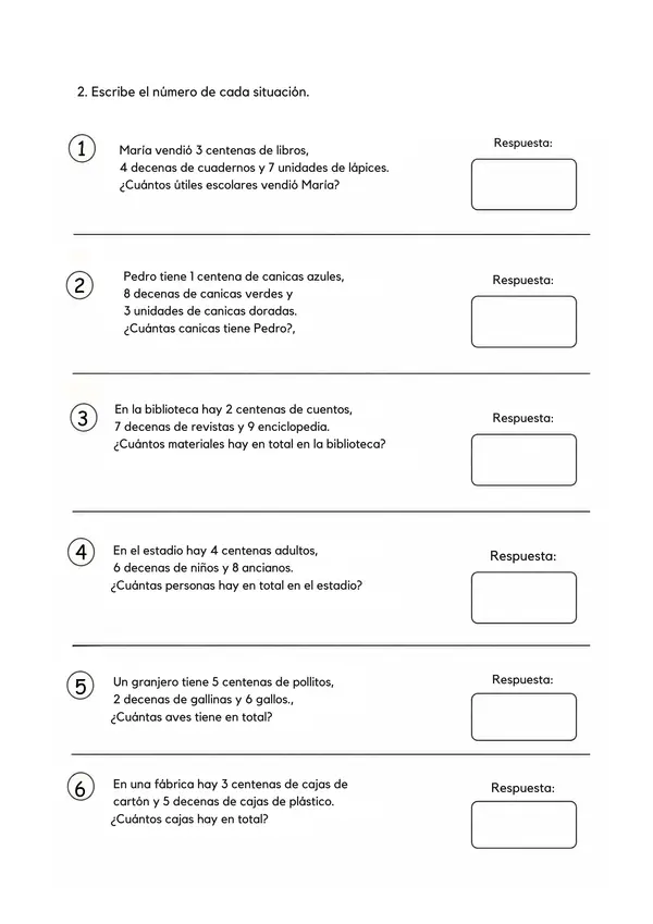 Prueba Valor Posicional | Centenas, Decenas y Unidades