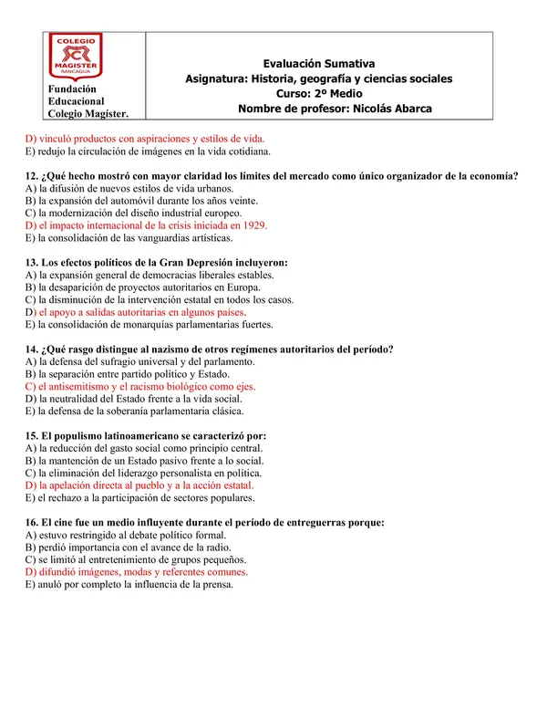prueba: crisis del liberalismo, Gran Depresión, New Deal, totalitarismos y cultura de masas
