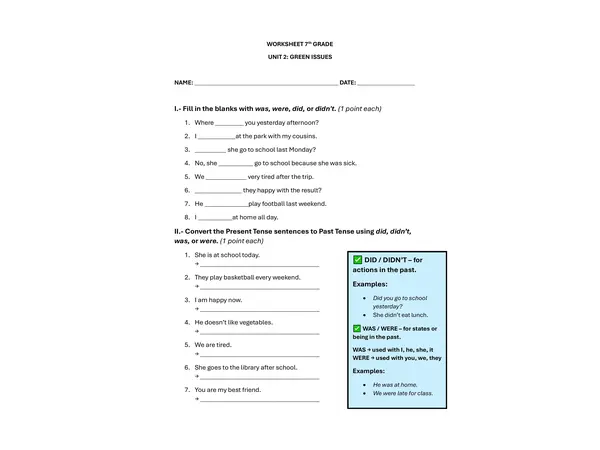 Worksheet "was, were, did or didn't"