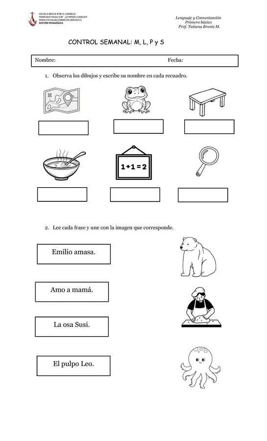 Guía de Trabajo: Letras M – L – P – S ✏️