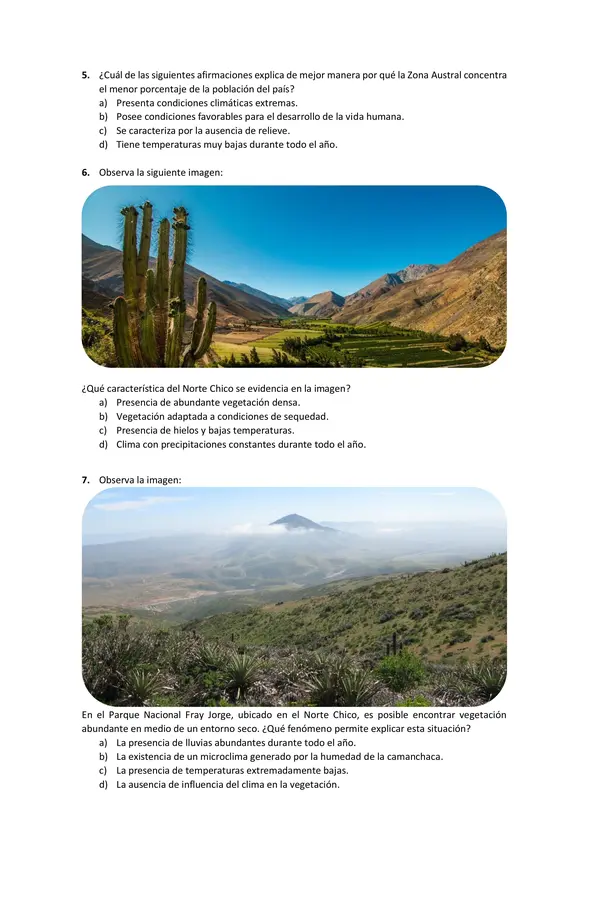 Prueba zonas naturales de Chile | Quinto Básico | Fila B