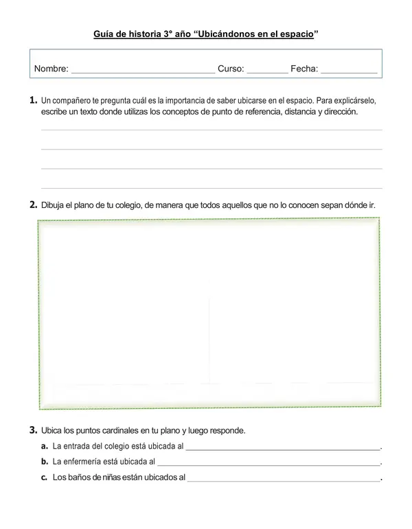 Guía de historia 3° año "Ubicándonos en el espacio"