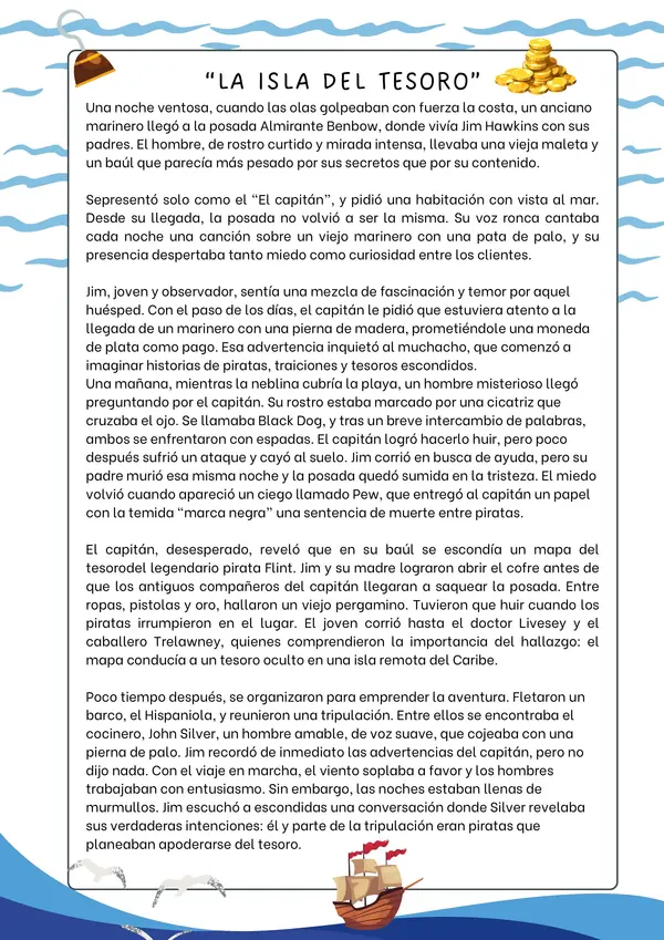" Comprensión Lectora:  GUÍA  N°5  LA ISLA DEL TESORO + Método R.I.C.E. (OA 8)"