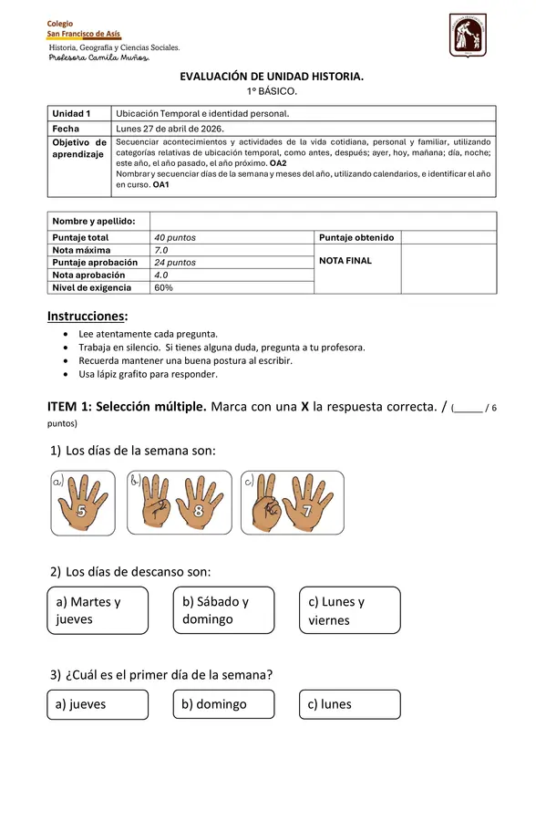 Evaluación ubicación temporal.