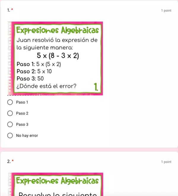 Google Form Expresiones algebraicas