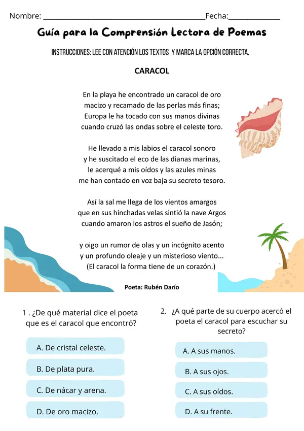 Set de comprensión Lectora de Poemas Lenguaje