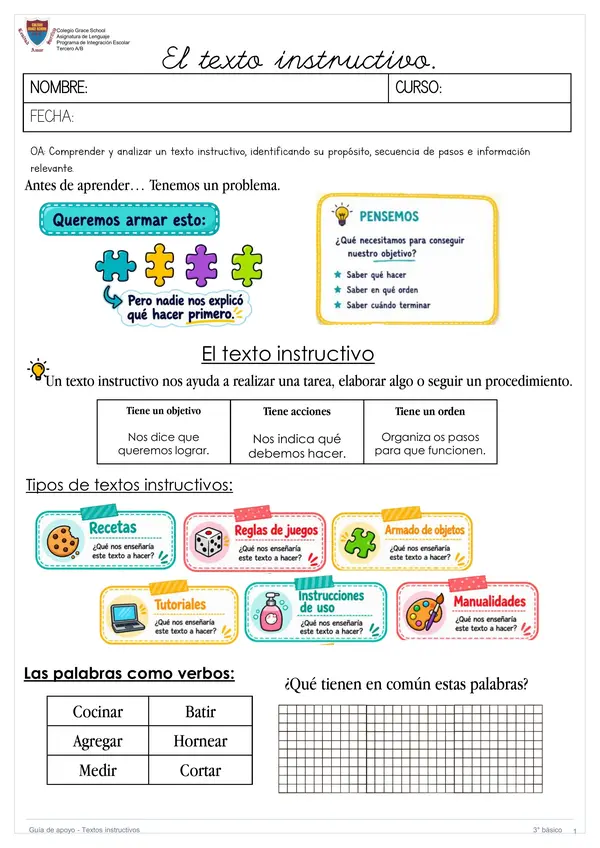Guía de apoyo: Textos instructivos