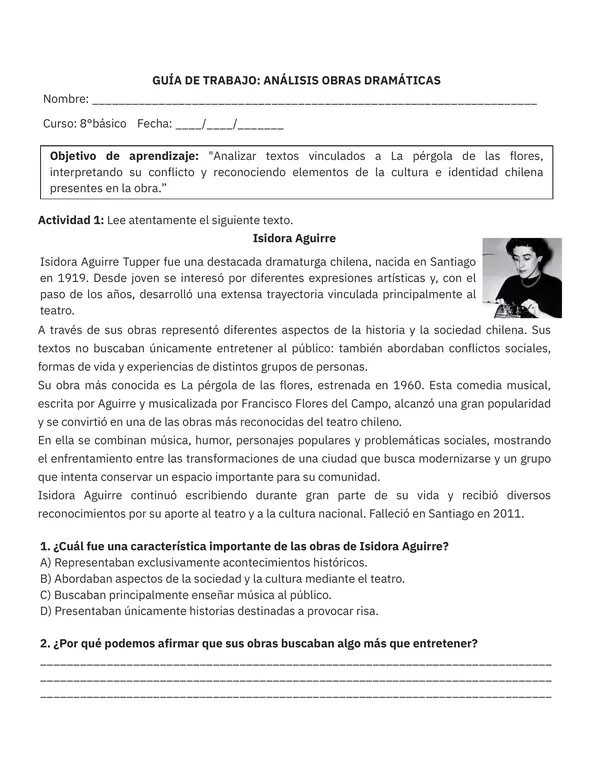 Guía de Trabajo: Género Dramático – La pérgola de las flores