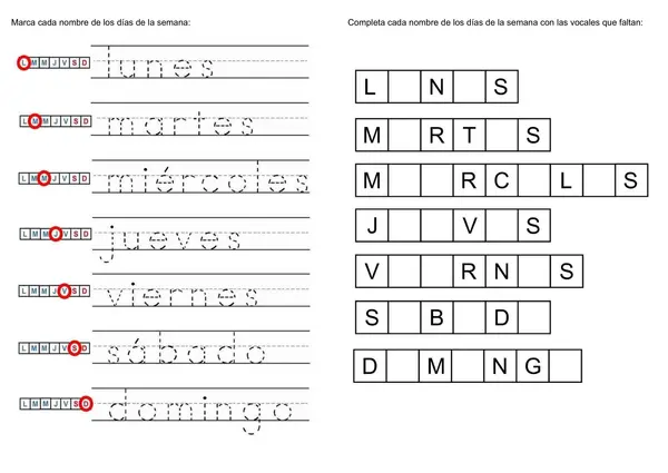 guia dias de la semana, meses del año, calendario