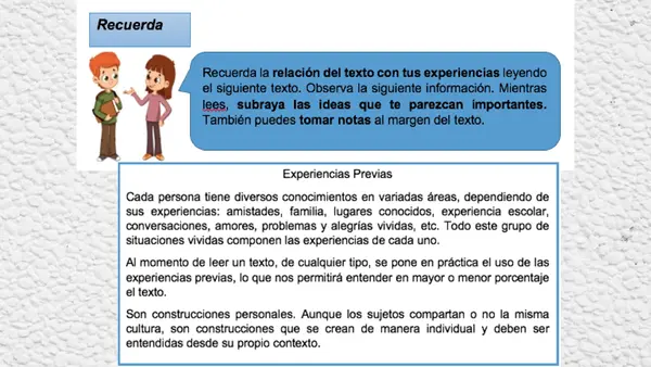 RELACIONAR UN TEXTO A PARTIR DE EXPERIENCIAS PREVIAS 