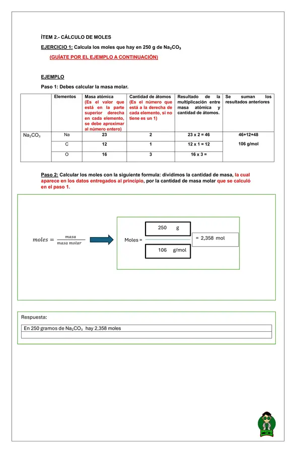 Cuadernillo de Química_ cálculo de masa, masa molar y moles.
