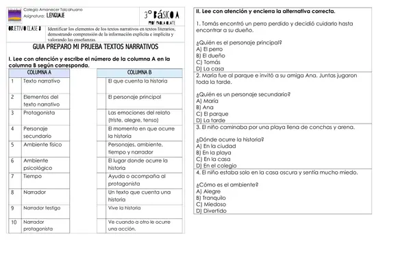Guia preparación de prueba textos narrativos