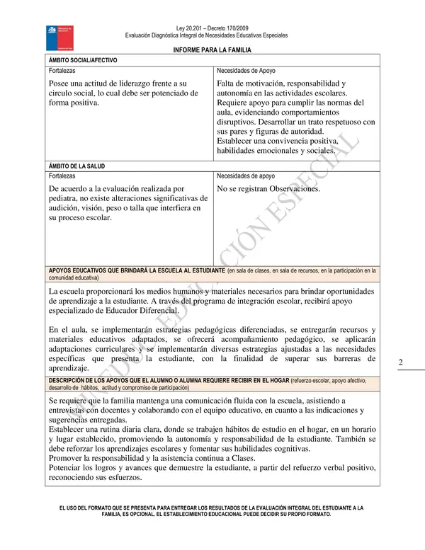 Ejemplo informe a la familia- estudiante Fil- Quinto Básico