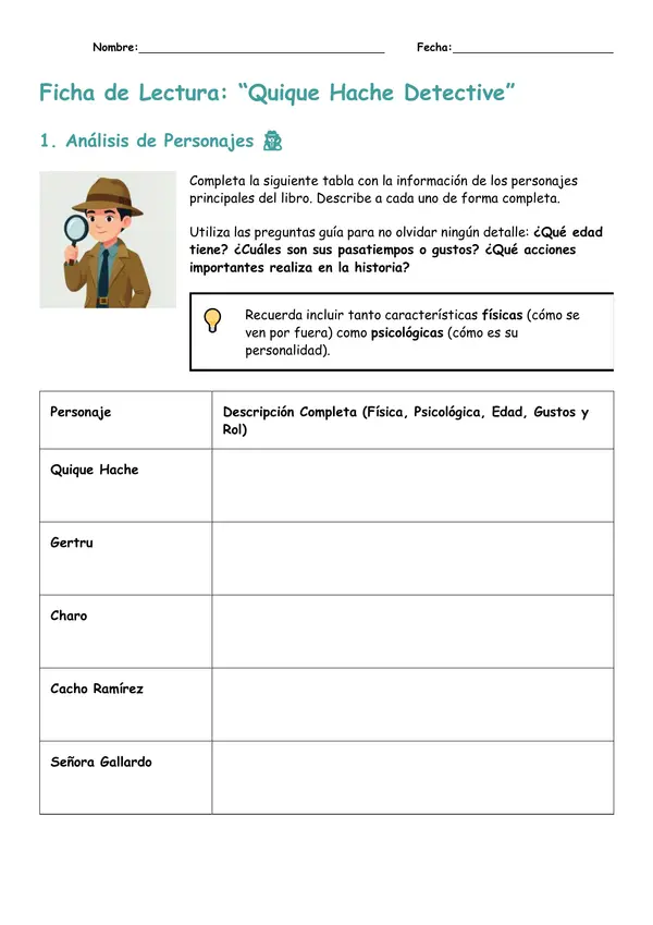 Ficha de lectura "Quique Hache detective"