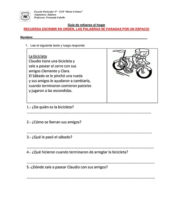 comprensión lectora 1°