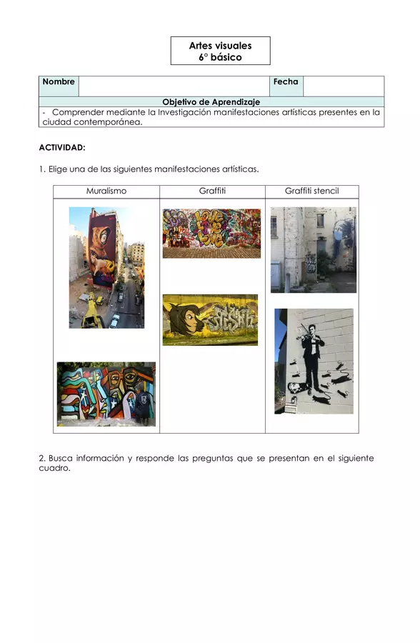 Artes visuales - Manifestaciones artísticas - 6° básico
