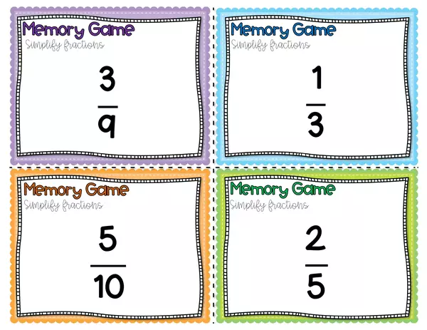 Simplify Fractions Memory Game