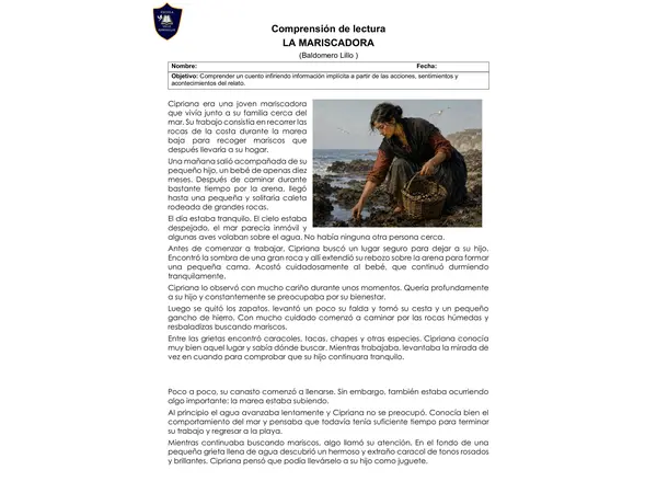comprensión de lectura: La mariscadora de baldomero lillo 