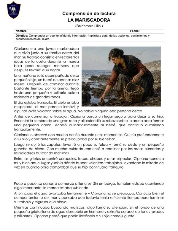 comprensión de lectura: La mariscadora de baldomero lillo 