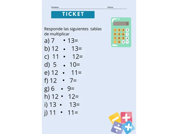 Ticket tablas de multiplicar