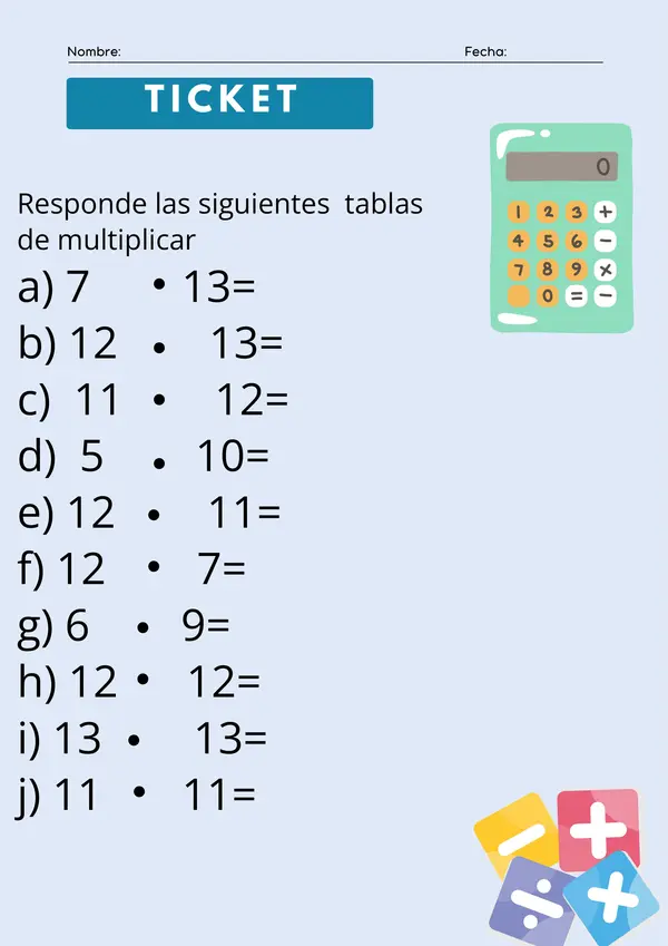 Ticket tablas de multiplicar