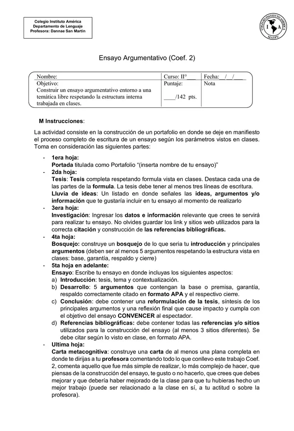 Rubrica para ensayo libre