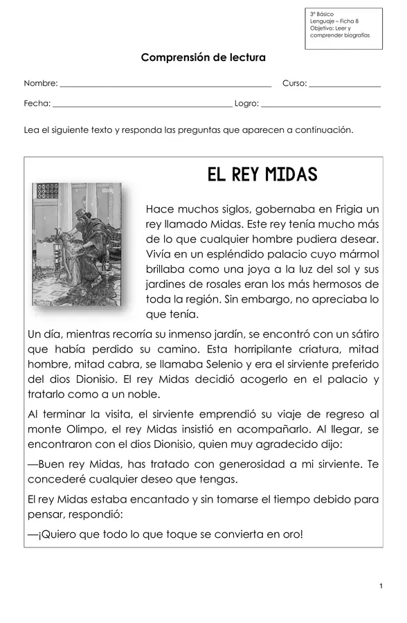 Comprensión de lectura (Cuento)