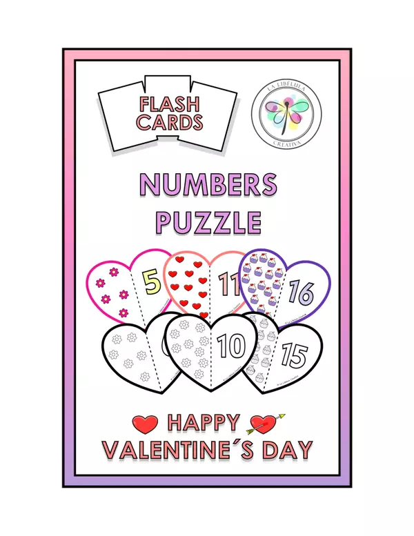 Flash Cards Valentine´s Day Numbers Puzzle Cut Count Color Math
