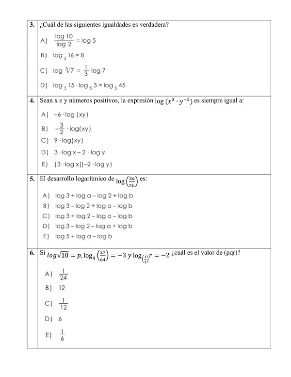 Logaritmos ejercicios evaluación