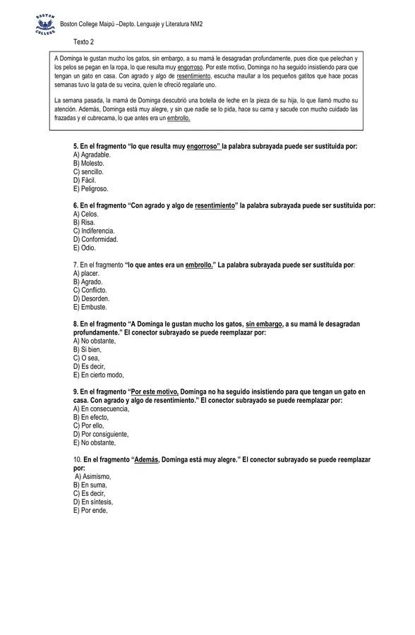 Guía comprensión lectora, segundo medio, habilidad analizar e interpretar.