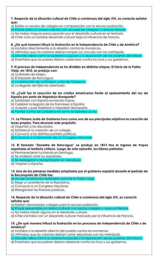 Prueba Historia 6° - Independencia de Chile