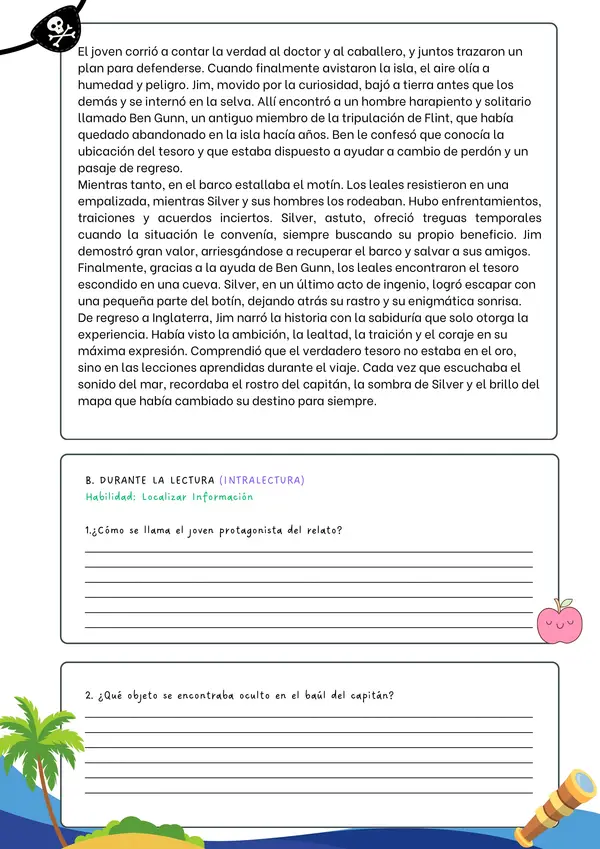 " Comprensión Lectora:  GUÍA  N°5  LA ISLA DEL TESORO + Método R.I.C.E. (OA 8)"