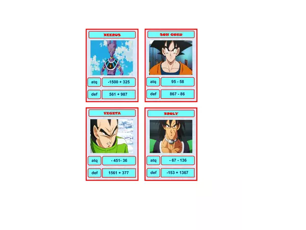 Tarjetas Dragon Ball sumas y restas con números enteros.