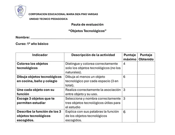 Pauta de evaluacion de objetos tecnológicos