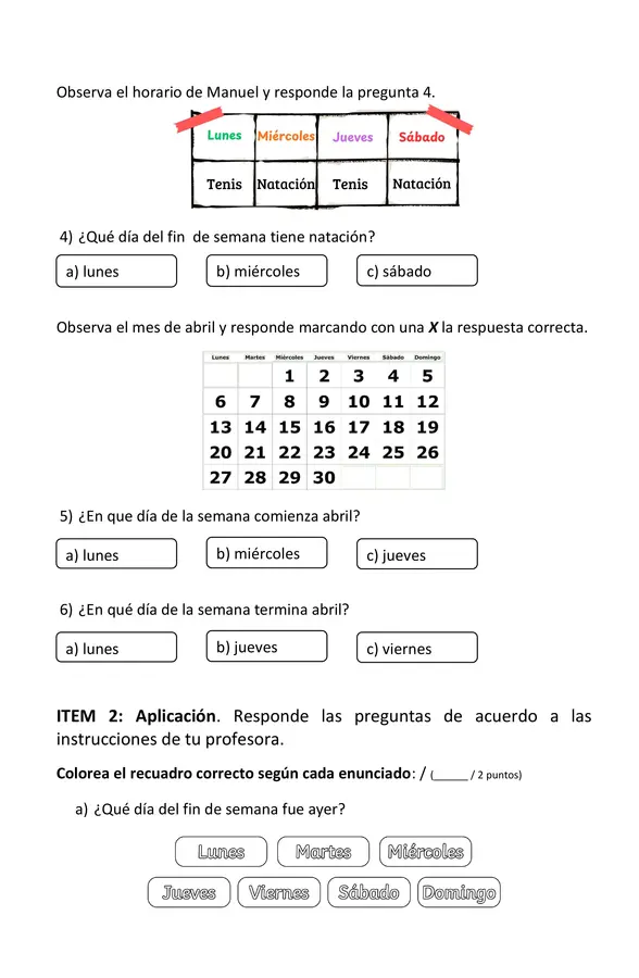 Evaluación ubicación temporal.