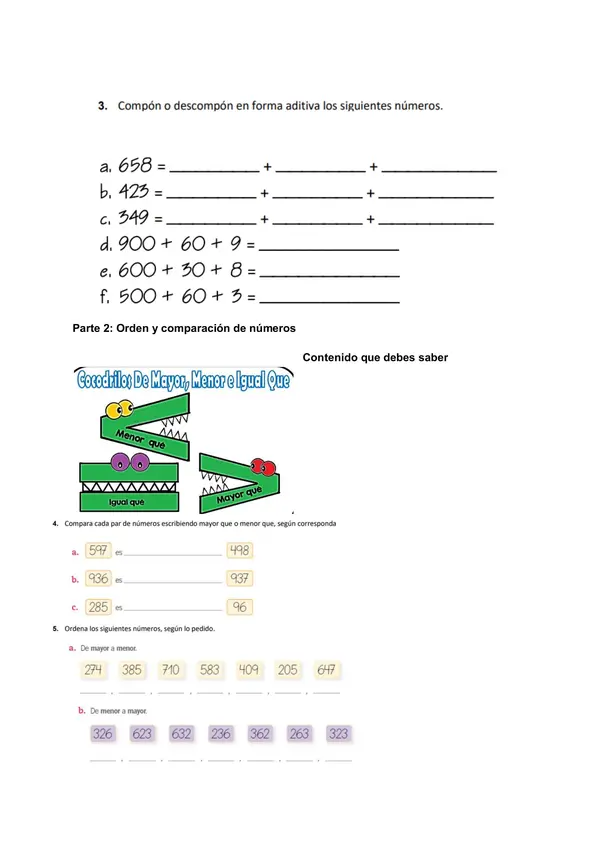 Descomposición y composición, orden y comparación  numérica