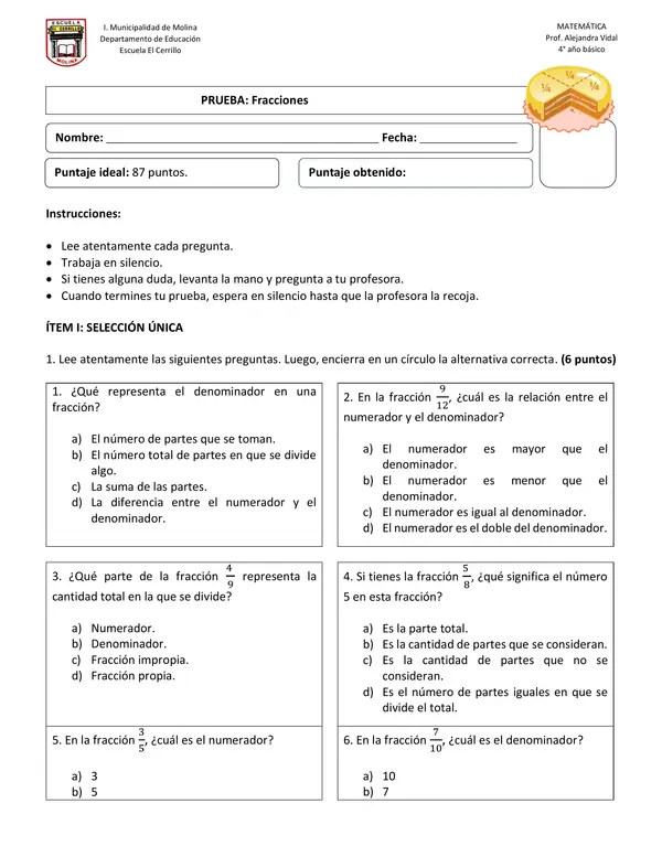 Prueba: Fracciones