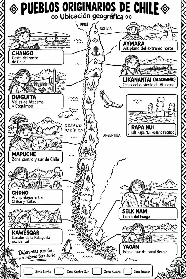 Dibujo para colorear Pueblos Originarios de Chile