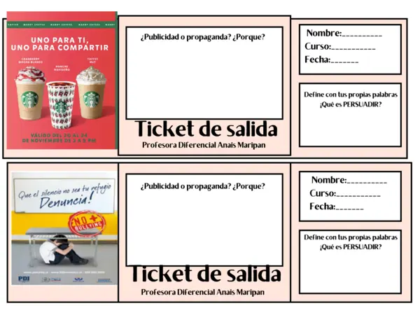 Ticket de salida publicidad y propaganda.