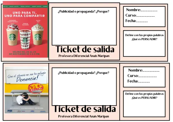 Ticket de salida publicidad y propaganda.